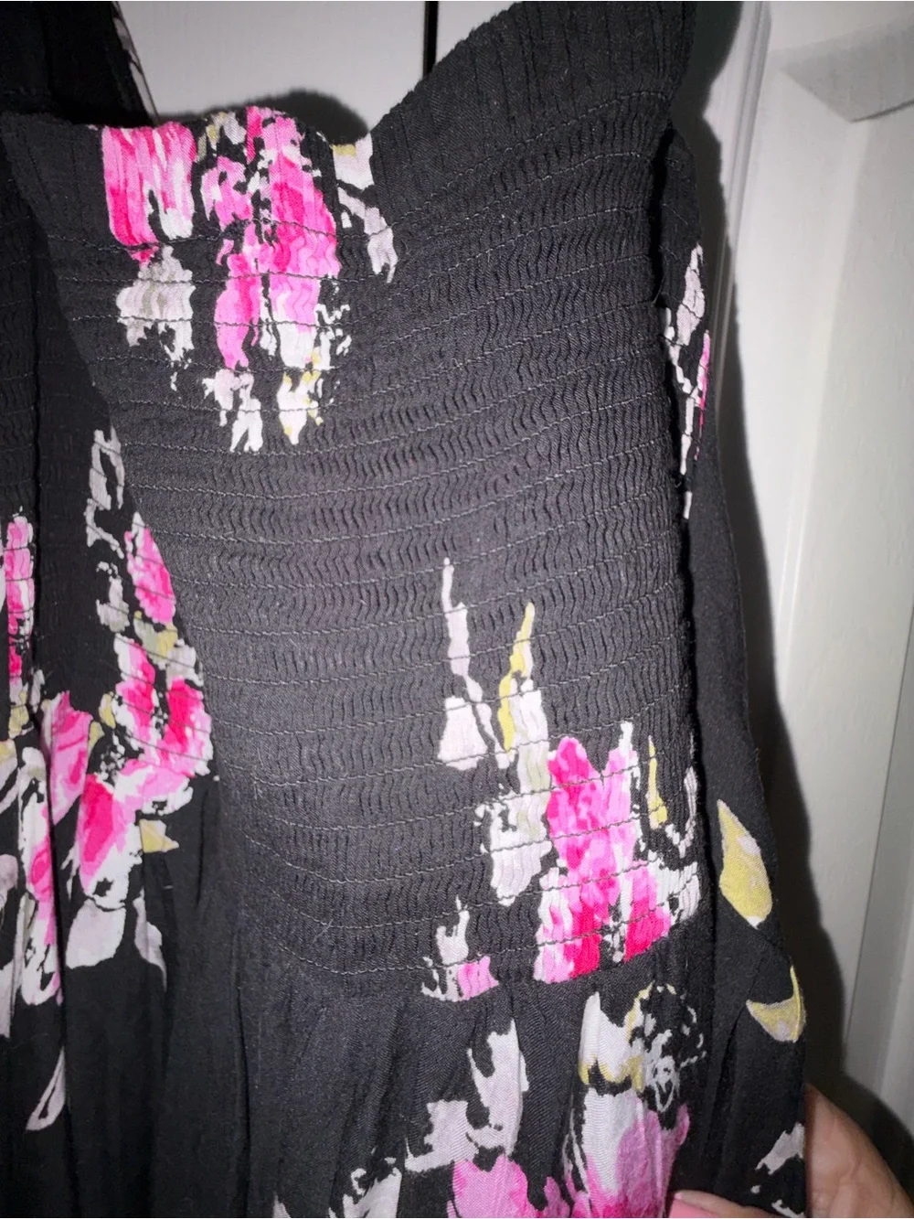 Torrid Black Floral V Neck midi dress  with Pink Accents size 3